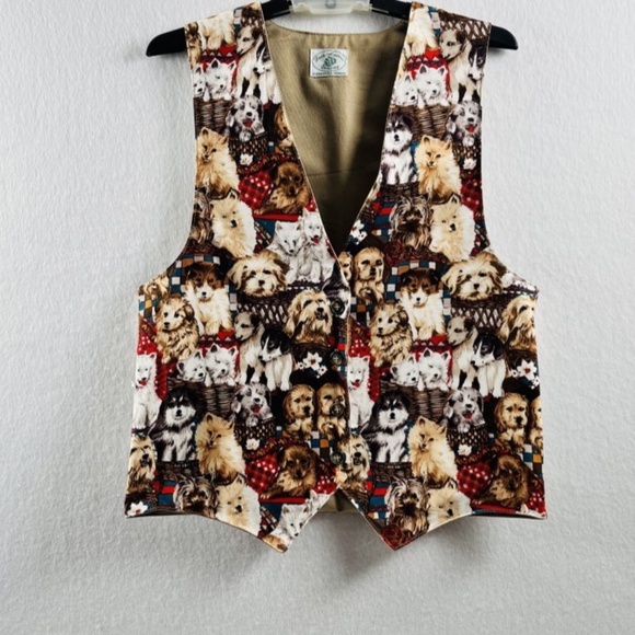 Vintage Faith Mountain Company Dog Collage Vest Unisex Dog Lover Retro - Picture 1 of 5